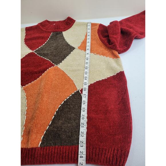 Vtg Alfred Dunner Sweater Burgundy Orange Chenille Mock Neck Women's Size 1X - Picture 5 of 8